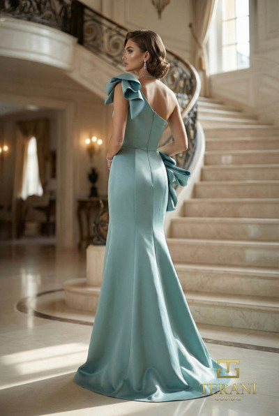 Terani Couture 262E7132 Matte Satin Off-Shoulder A-Line Gown