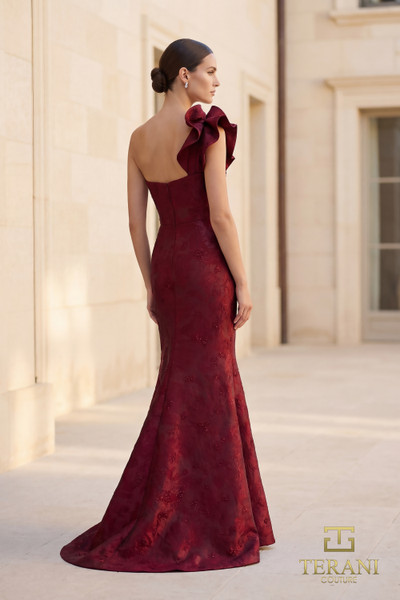 Terani Couture 262E7136 Splatter Jacquard One-Shoulder Gown