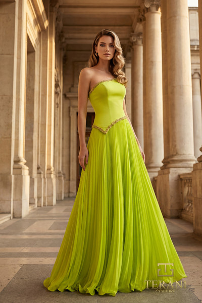 Terani Couture 262E7352 Crepe Chiffon Asymmetrical Neck Gown
