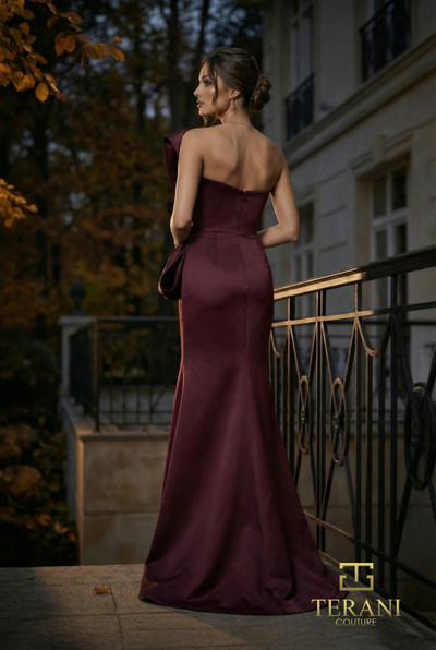 Terani Couture 262E7358 Matte Satin One-Shoulder Sheath Gown