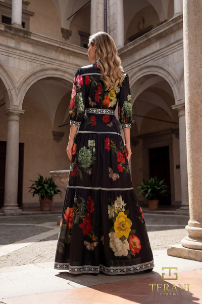 Terani Couture 262E7508 Print Chiffon Puff Sleeve Dress