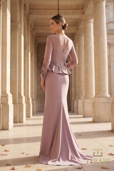 Terani Couture 262M7257 Stretch Twill Long Sleeves Gown