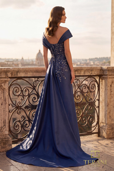 Terani Couture 262M7258 Mikado Off-Shoulder Sleeve Long Gown