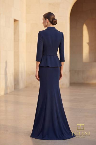 Terani Couture 262M7263 Stretch Mikado Shawl Collar Gown