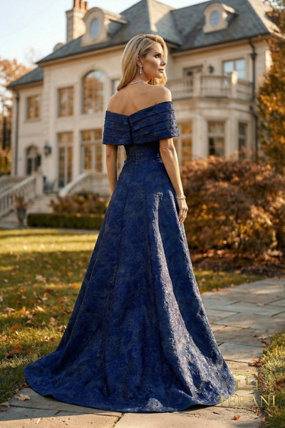 Terani Couture 262M7299 Splatter Jacquard Off-shoulder Gown