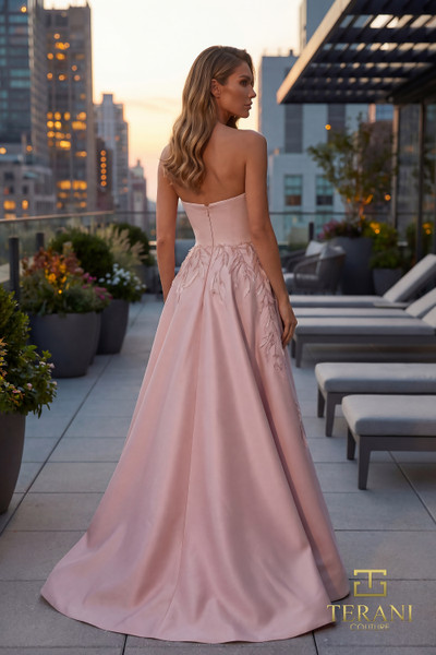 Terani Couture 262M7306 Matte Satin Strapless Overskirt Gown