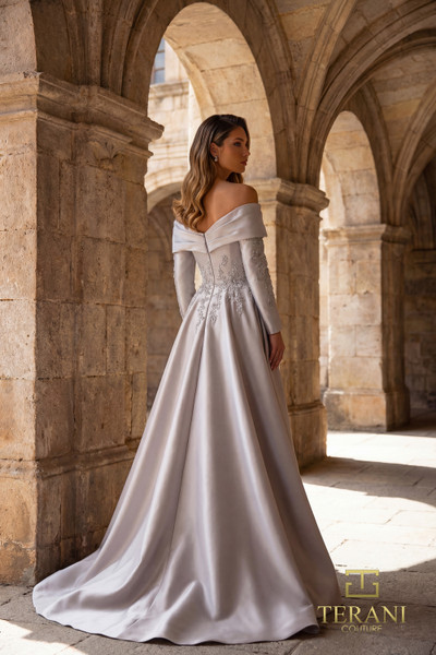 Terani Couture 262M7315 Mikado Long Sleeve Overskirt Gown
