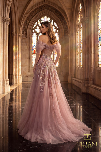 Terani Couture 262M7322 Beads Tulle Off-Shoulder A-Line Gown
