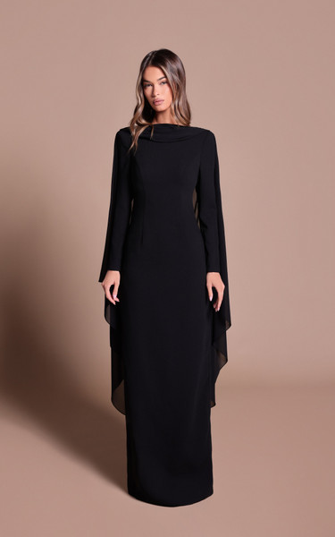 Tarik Ediz 66462 Crepe Chiffon Flowing Sleeves Evening Gown