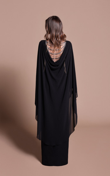 Tarik Ediz 66462 Crepe Chiffon Flowing Sleeves Evening Gown