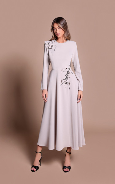 Tarik Ediz 66595 Crepe Polyester Silk Round Neck A-Line Gown
