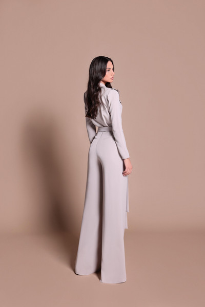 Tarik Ediz 66619 Crepe Polyester V-Neck Long-Sleeve Gown