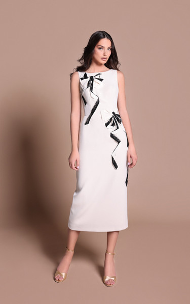 Tarik Ediz 66638 Crepe Crew Neck Sleeveless Midi Dress