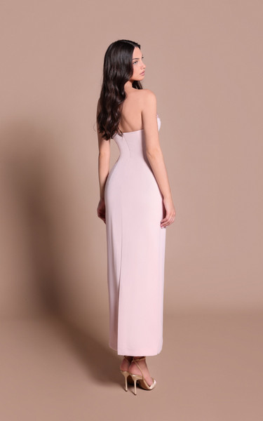 Tarik Ediz 66683 Crepe Floral Embroidery Strapless Dress