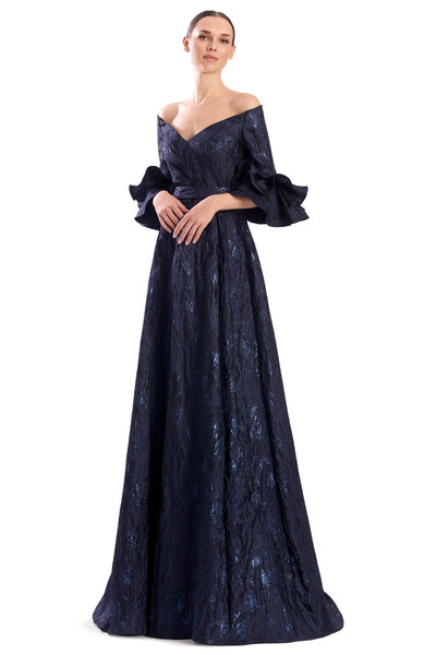 Alexander by Daymor 3322F26 Off-Shoulder Flounce Sleeve Gown