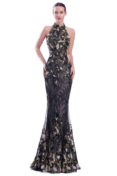 Alexander by Daymor 3347F26 Beaded Lace Halter Neck Gown