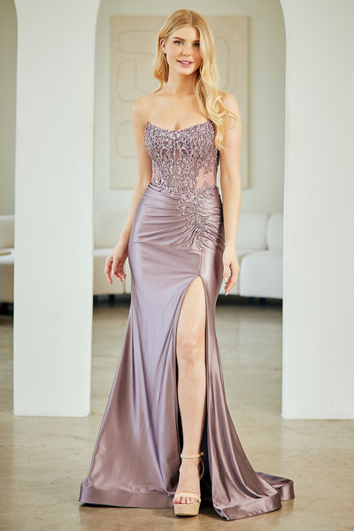 Amelia Couture 8059 Sheer Embellished Corset Strapless Gown