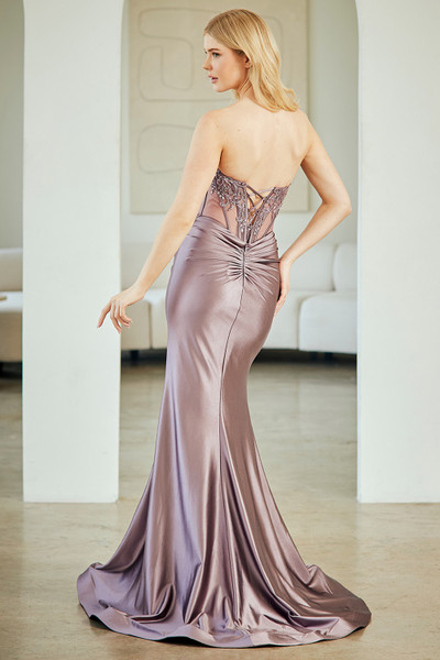Amelia Couture 8059 Sheer Embellished Corset Strapless Gown