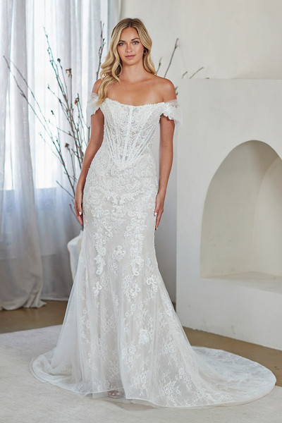 Amelia Couture 2153 Lace Scoop Neck Off-shoulder Long Dress