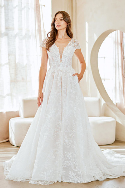 Amelia Couture 2142 Floral Lace Plunging V-Neckline Gown