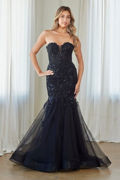 Amelia Couture 7090 Sheer Illusion Corset Strapless Gown