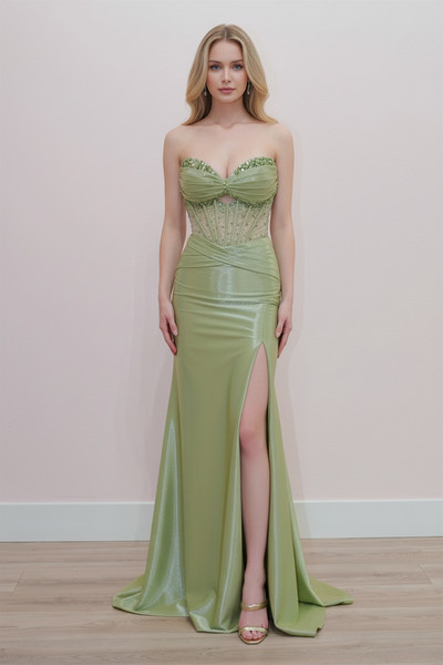 Nox Anabel K1732 Satin Beaded Sweetheart Neck Strapless Gown