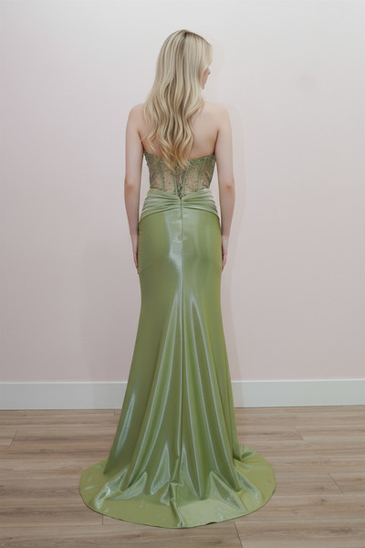 Nox Anabel K1732 Satin Beaded Sweetheart Neck Strapless Gown