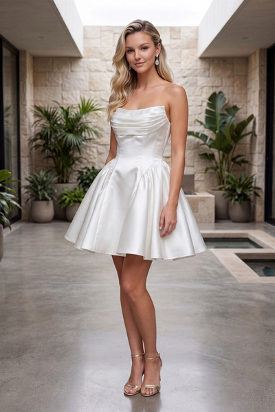 Nox Anabel R7068W Satin Scoop Neckline Strapless Mini Dress