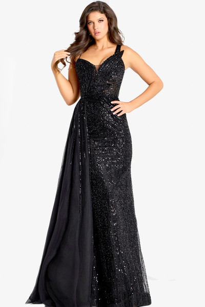 Jovani 44592 Sequin Beaded Sheer Overlay Sleeveless Gown
