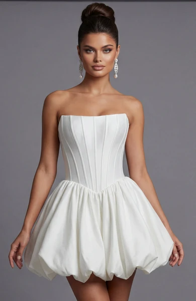 Jovani 51573 Taffeta Bubble Hem Corset Strapless Mini Dress