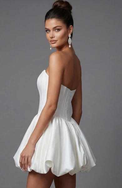 Jovani 51573 Taffeta Bubble Hem Corset Strapless Mini Dress
