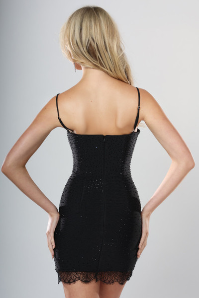 Jovani 51675 Lace Trim Sequin Spaghetti Straps Mini Dress