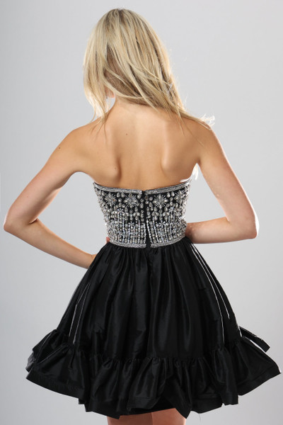 Jovani 52439 Taffeta Beaded Ruffle Strapless Mini Dress