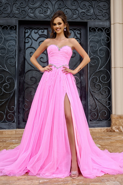 Portia and Scarlett PS24632 Tulle Beaded Trim Strapless Gown