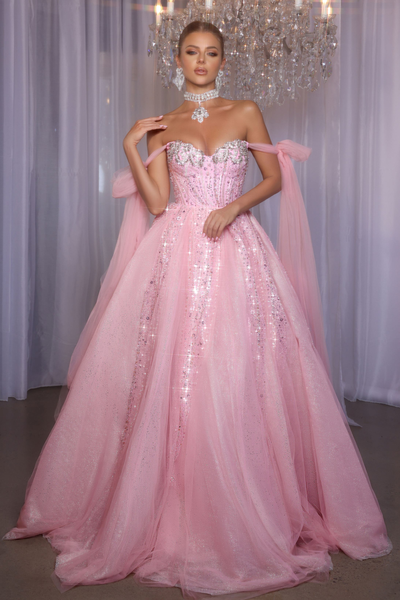 Portia and Scarlett PS26030 Tulle Off-Shoulder Bow Ball Gown