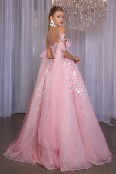 Portia and Scarlett PS26030 Tulle Off-Shoulder Bow Ball Gown