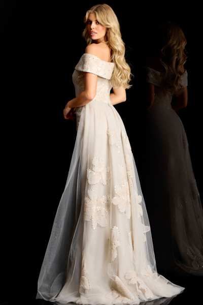 Jovani 46034 Lace Tulle Embellished Sheer Overskirt Gown
