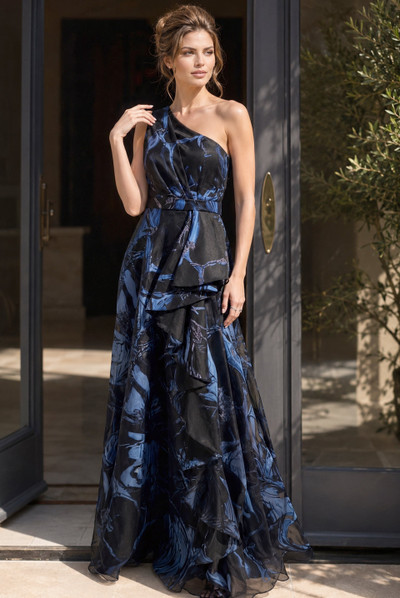 Jovani 46319 Jacquard Floral Metallic One Shoulder Gown
