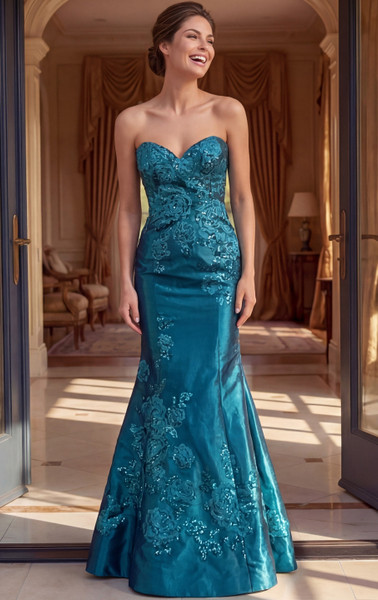 Jovani 52772 Lace Sequin Floral Sweetheart Strapless Gown