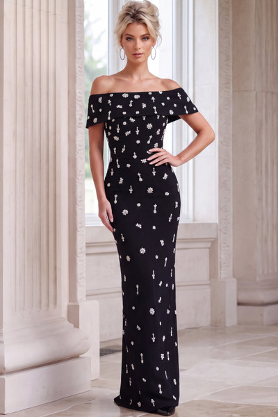 Jovani 51807 Floral Embellished Off Shoulder Sleeve Gown