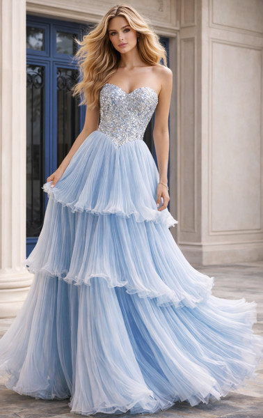 Jovani 48948 Chiffon Beaded Tiered Strapless Ball Gown