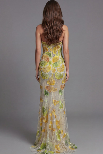 Jovani 49884 Floral Embellished Sheer Overlay Strapless Gown