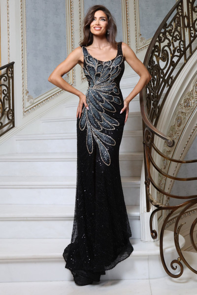 Jovani 48414 Sequin Mesh Beaded Scoop Neck Sleeveless Gown