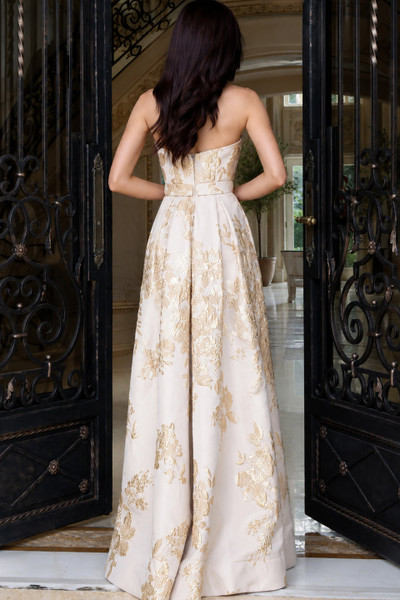 Jovani 46550 Jacquard Floral Brocade Strapless A-Line Gown