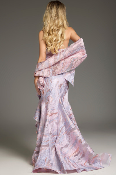 Jovani 31137 Jacquard Textured Ruffles Strapless Fitted Gown