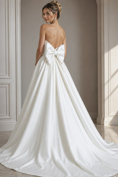 Jovani 50534 Smooth Satin Sweetheart Neck Strapless Bow Gown
