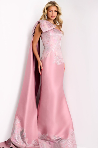 Jovani 45615 Metallic Jacquard Asymmetric One-Shoulder Gown
