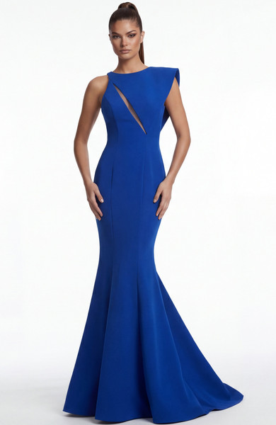 Jovani 49416 Scuba High Asymmetrical Neckline Cutout Gown