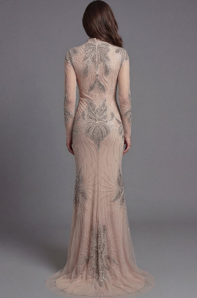 Jovani 47094 Embellished Illusion High Neck Long Sleeve Gown