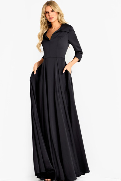 Jovani 50262 Satin Collar V-Neck Three-Quarter Sleeves Gown